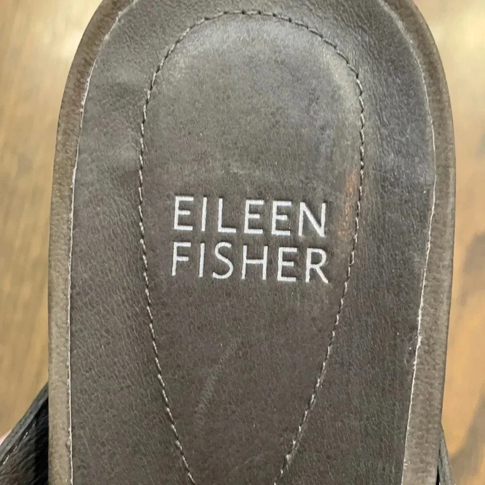Eileen Fisher “Good” Leather Wedge Platform Sandal 8.5 Crisscross Graphite